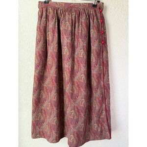 60s/70s ILGWU Vintage Paisley Print Full Length Skirt Made In USA